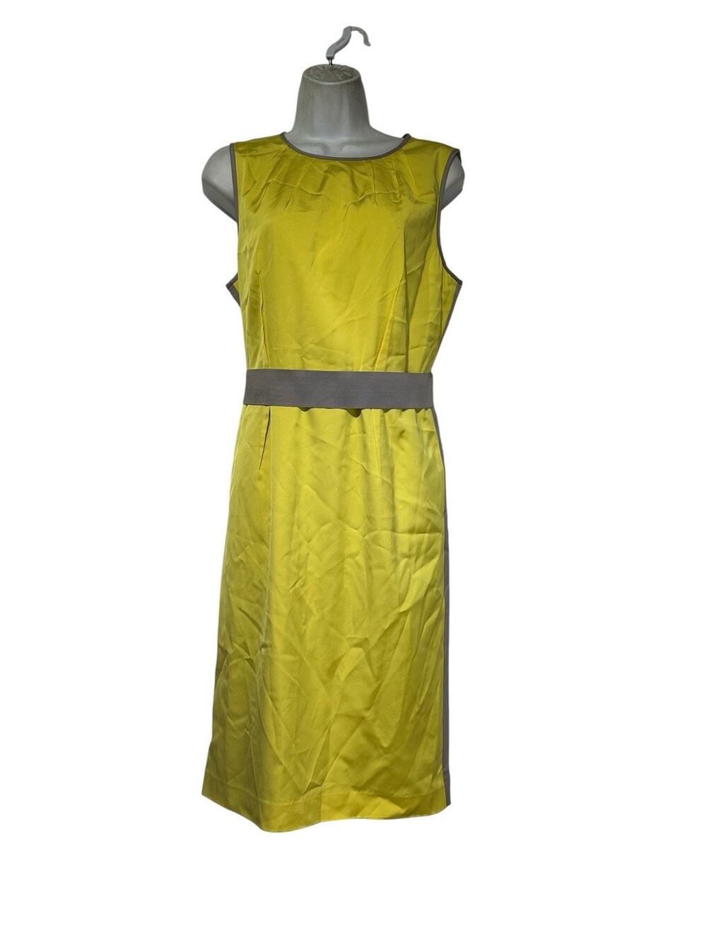 Ann Taylor Yellow Gray Color Block Lined Belted Dress Sheath Womens Size 8